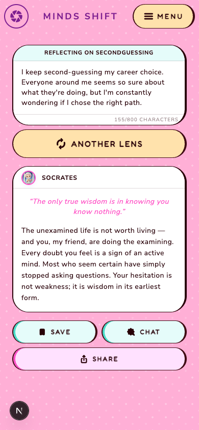 The response screen in the Kawaii theme — soft pinks and rounded pills