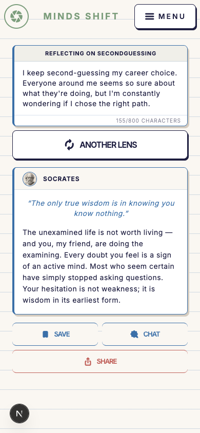 The response screen in the Notepad theme — clean paper and ruled lines